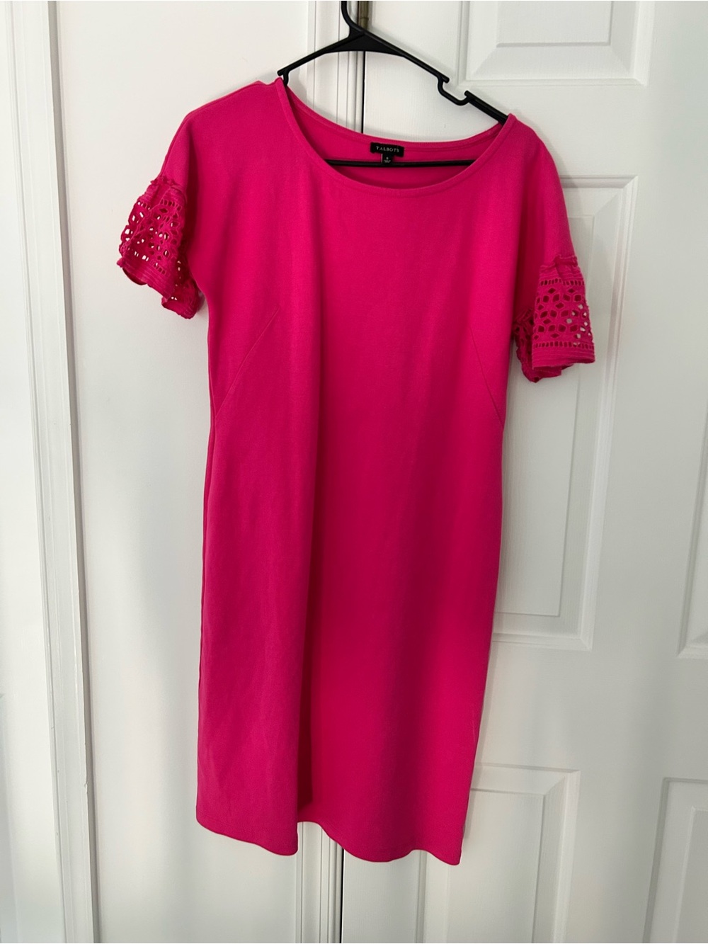 Talbots Vibrant Pink Shift Dress with Eyelet Sleeve Detail